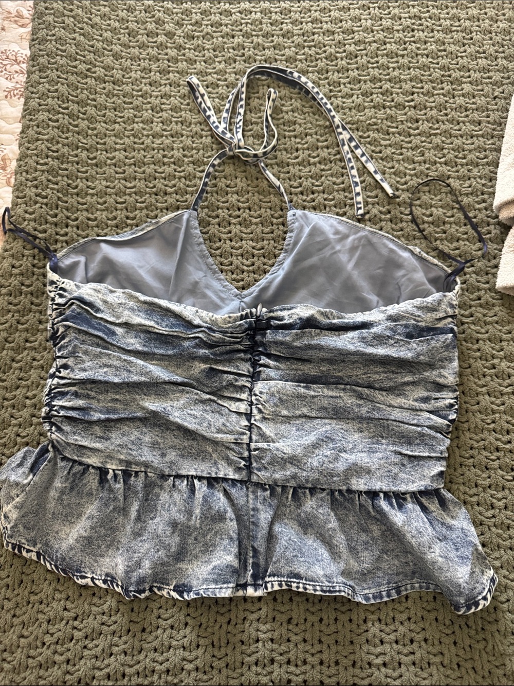 Washed Blue Halter Ruffle Tank Top - Picture 2 of 2